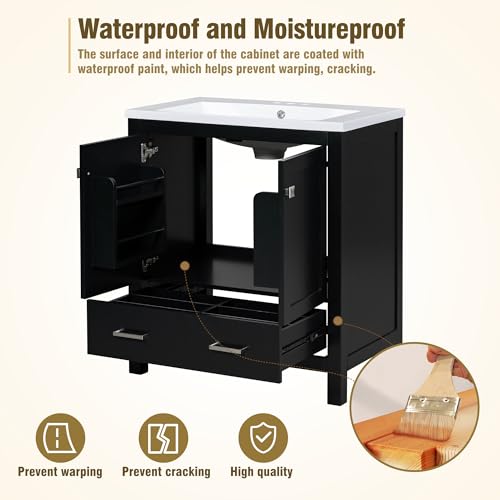 Linique 30" Modern Bathroom Vanity with Sink Combo Set, Solid Wood Frame Bathroom Storage Cabinet with 2 Soft Closing Doors and a Drawer, Multifunctional Storage, Black - color: Black