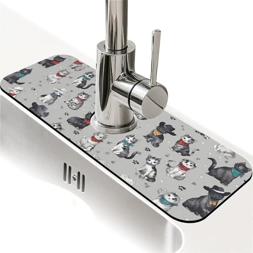 Faucet Fast Absorbent Pad - Cute Funny Cowboy Cat Kitten , Suitable For Kitchen, Bathroom, Island And Other Scenes - color: Cute funny Cowboy Cat Kitten