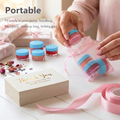 3 Gram Sample Jars with Lids, 25 Count Mini Cosmetic Containers - Makeup Travel Containers with Labels, Tiny Disposable Spatulas - color: Blue