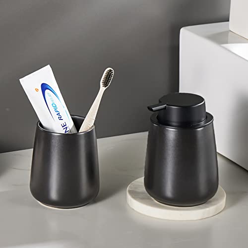 12Oz Hand Soap Dispenser Set - 2 Pack Ceramic Foam Soap Dispenser Set with Easy-to-Press Black Pump, Refillable Mordern Foaming Dish Soap Dispensers for Bathroom & Kitchen (Black, Foam Pump) - color: Black Foming Dispenser