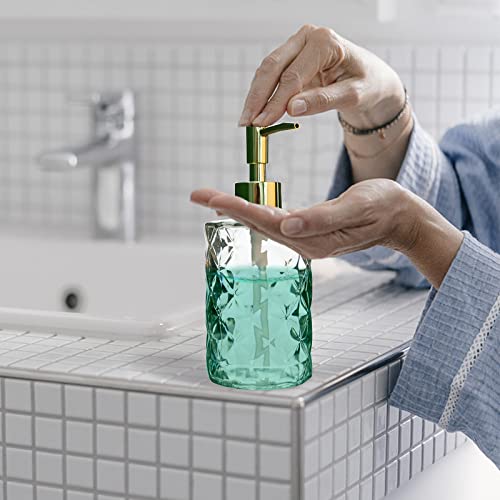 Crystal Glass Soap Dispenser, 330ml/11oz. Clear Glass Lotion Soap Dispenser with Gold Pump, Crystal Design Reusable Hand Soap Dispenser for Kitchen Dish Soap, Shower Gel, Shampoo(Gold Plating Pump) - color: White&gold