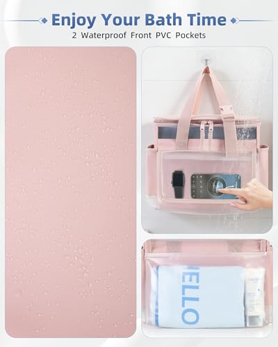 Marscamd Hanging Shower Caddy Organizer Bag for Travel with Hanging Hook, Quick Dry Mesh Bathroom Caddy Toiletry Bag with Handle for College, Dorm, Gym, Camping, Pink - color: Pink