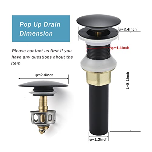 Rockgoya Bathroom Sink Drain,Drain Stopper Bathroom Sink Without Overflow,Pop Up Drain Assembly with Detachable Strainer Basket,Built-in Anti-Clogging Strainer,Stainless Steel Mattle Black - color: Mattle Black, style: Without Overflow