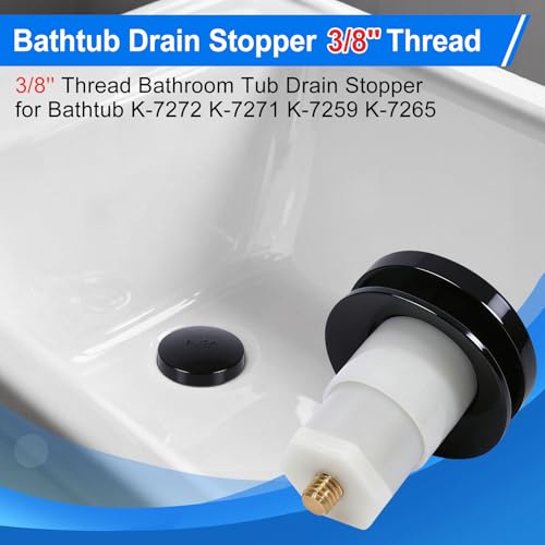 1 Pack 1068204 Bathtub Drain Stopper Replacement and Cover Compatible with Kohler Bathtub K-7272 K-7271 K-7259 K-7265, Bathroom Pop Up Tub Drain Stopper with 3/8'' Thread Studs (Matte Black Cover) - color: Matte Black Cover