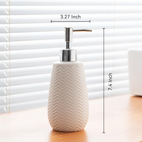 White Soap Dispenser,Wavy Design Ceramic Dispenser for Bathroom, Kitchen, Hand Soap, Dish Soap, Bathroom Countertop - color: White