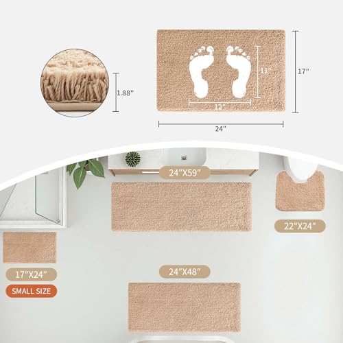 Disolla Beige Bathroom Rug 17x24 - Non-Slip Plush Small Bath Mat, Highly Absorbent & Ultra Soft Fluffy Floor Mat, Machine Washable for Shower and Tub - color: Beige, size: 1'5" x 2' (17''x24'' Mini Bathroom Rug)