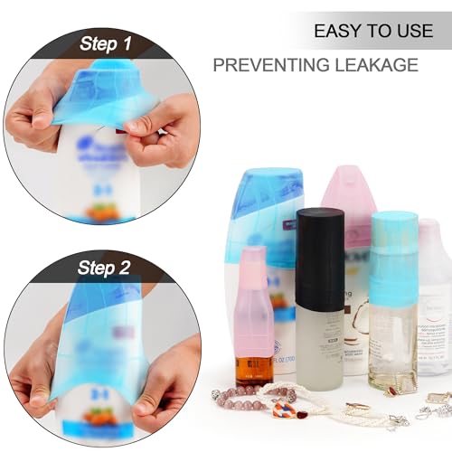 Travel Hanging Toiletry Bag for Women, Large Makeup Bag 8 Leak Proofing Silicone Bottle Covers, Waterproof Cosmetic Bag with Jewelry Organizer Compartment, Toiletries Kit Set, Purple - color: Dark Purple, size: Large*1 + Leak Proofing Bottle Covers*8