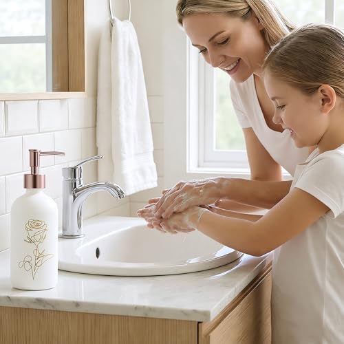 Kitchen Soap Dispenser Set, 17oz Glass Hand Soap/Dishwasher Bottles with Plastic Pump, refillable, Suitable for Kitchen Countertops, 2-Pack