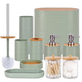 Bathroom Accessory Set,10 PCS LightGreen Bathroom Set with Trash Can,Toothbrush Holder,Soap Dispenser,Toothbrush Cup,Vanity Tray,Soap Dish,Toilet Brush,Qtip Holders - color: Lightgreen