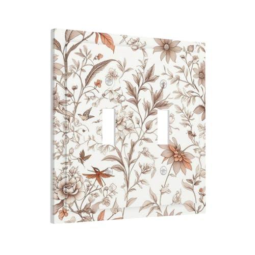 Light Switch Cover Plate Boho Floral Beige Flower And Leaf Botanical 2 Gang Double Toggle Decorative Switch Plates Wall Plates Electrical Faceplate for Bathroom Bedroom Decor - color: Boho Floral Beige Flower And Leaf Botanical, size: 2 Gang Double Toggle