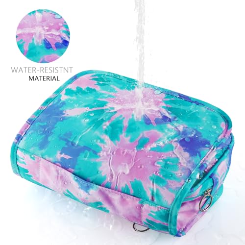 Tie Dye Hanging Toiletry Bag for Girls, Travel Toiletry Bag for Teen Girls Cosmetic Makeup Waterproof Wash Bag Traveling Toiletries, Green Teal - color: TIE-DYE-Teal