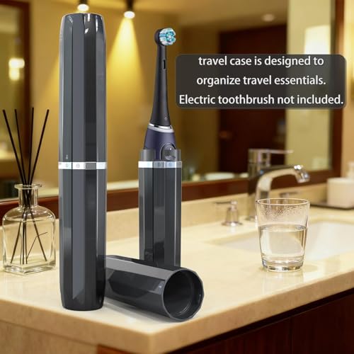 Long Ventilated Electric Toothbrush Travel Case, Portable Holder, Fits Most Standard Straight Electric Toothbrushes (Black) - color: Black