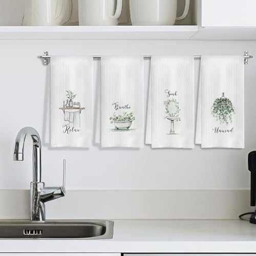 Boho Botanical Bathroom Hand Towels Set of 4, Relax Breathe Soak Unwind Decorative Hand Towels for Gym Yoga Spa Bathroom Decor, 16x24 Inches(Style L) - color: N