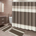 ArtSocket Brown Beige Neutral Bathroom Set with Shower Curtain and Bath Rugs and Accessories, Striped Modern Non-Slip 3 Piece Set, 72" L x 72" W Curtain, 23.6" L x 15.7" W + 19.7"x 31.5" Rugs - color: Brown Beige