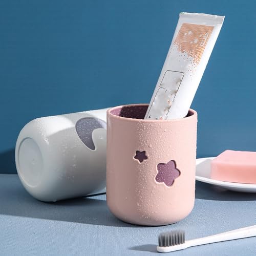 Moon-Themed Couple Mouthwash Cup Set - Simple PP Material Toothbrush Holder and Drinking Cup, Suitable for Home and Bathroom use (2-Pack)(White & Pink)