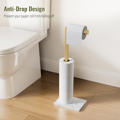 Gold Toilet Paper Holder Stand Marble Base SUS 304 Stainless Steel Freestanding Tissue Roll Holder for Bathroom Rustproof Storage for 4 Rolls Brushed Gold by Homevacious - color: Brushed Gold
