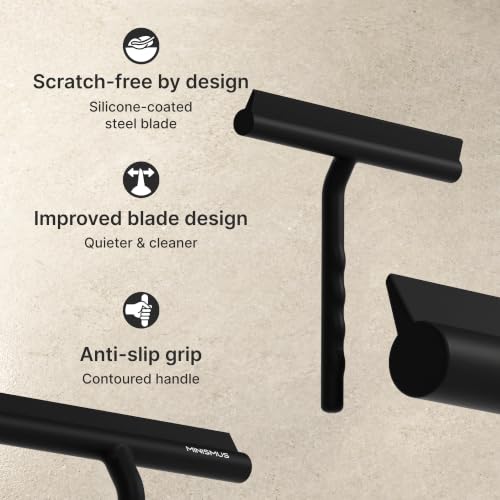 Minismus Shower Squeegee with Hook - Silicone Window Wiper - Shower Squeegee for Glass Doors - Glass Squeegee Bathroom Shower - Window Squeege (8.25 Inches, Black) - color: Black Hook