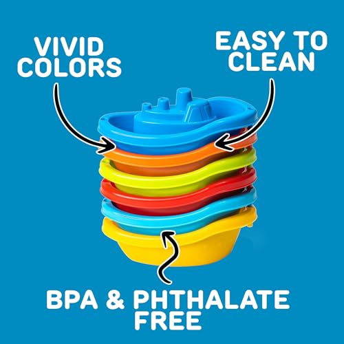 Stackable Toy Boat – 6pcs Educational Water Toys for Toddlers 1-3, Baby Pool Essentials, Baby Bath Toys for Kids Ages 1-3 & Toddler Pool Toy for 1 Year Old & Up, Fun Accessories for Bathtime
