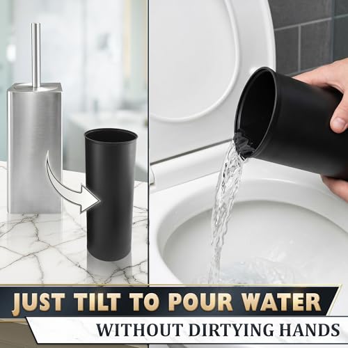 Silver Toilet Brush and Holder Set - Upgrade Your Bathroom in Seconds - Stainless Steel Toilet Bowl Brush and Holder with 2 Rounded Corners, Replaceable Head, Removable Inner Bowl & Splash Guard Cover - color: Silver Squircle