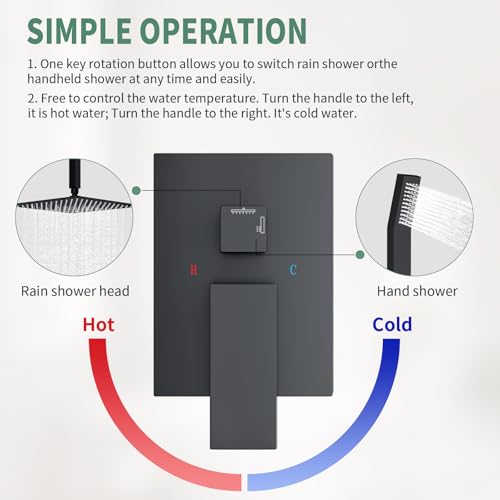 SunCleanse Rainfall Shower Faucet Set Matte Black Shower Combo Set for Bathroom with High Pressure 10 inch Shower Head with Handheld Shower Valves Shower Head and Handheld Ceiling Mounted - color: Matte Black, style: 10-ceiling