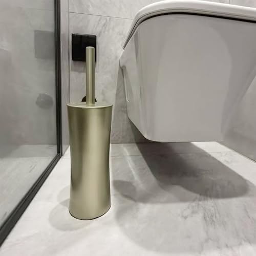 Vince Camuto Toilet Bowl Brush with Holder, Durable Bathroom Cleaning Tool, Modern Design for Easy Toilet Maintenance, Bathroom Cleaner Brush for Efficient Cleaning and Hygiene - color: Satin Matte Gold