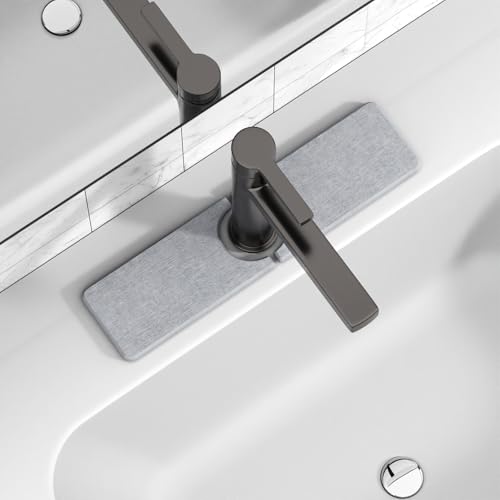 15.8" x 4" Stone Faucet Mat for Kitchen Sink, Quick Drying Diatomite Sink Tray, Faucet Sink Splash Guard for Prevents Moisture Buildup (Light Gray) - color: Light Gray, size: 15.8" x 4"