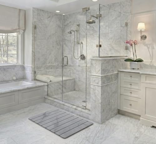 Premium Foldable Stone Bath Mat - Ultra Absorbent Quick Drying Compact Easy to Store & Clean Non-Slip Diatomaceous Earth Bath Shower Mat (Marble Grey) - color: Marble Grey