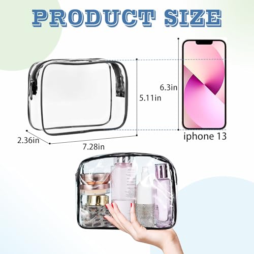 16 Pieces Clear Makeup Bags Bulk, TSA Approved Toiletry Bag for Travel, PVC Waterproof Travel Small Pouches Clear Pouch with Zipper for Men and Women Carry-on Travel Essentials Cosmetic Bags (Black) - color: Black