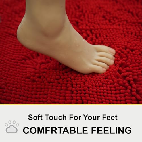 BOANKODU Bathroom Rugs Chenille 3-Piece Extra Soft and Absorbent Shag Bathroom Rugs, Machine Wash Mat, Strong PVC Non-Slip Underside, Plush Carpet Mats (Red) - color: Red, size: 2'8" x 1'8" (16x24"+20x32"+20x20"U shape）