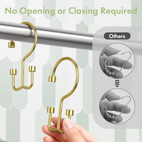 Amazer Gold Shower Curtain Hooks, 12PCS Minimalist Simple Double Shower Curtain Rings, Rust-Resistant Metal Shower Hooks, Cylinders Shower Rings for Bathroom Shower Rods Curtains - color: Gold, style: Cylinders - Double Hooks