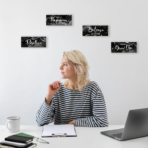 4 Piece Black And Silver Bathroom Decor Motivational Silver Wall Art Abstract Women’s Office Decor Inspirational Wooden Signs Black Bathroom Accessories for Home Bedroom Office 10X4 Inch - color: Black