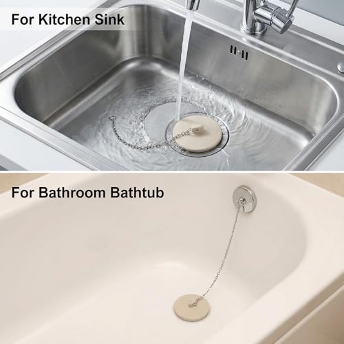 2 Pcs Tub Stopper Rubber Drain Plug with 15" Stainless Steel Beaded Chain Bathtub Stoppers Bathroom Plug Suitable for 1.5" to 2" Bathroom Laundry Sink Kitchen (White)
