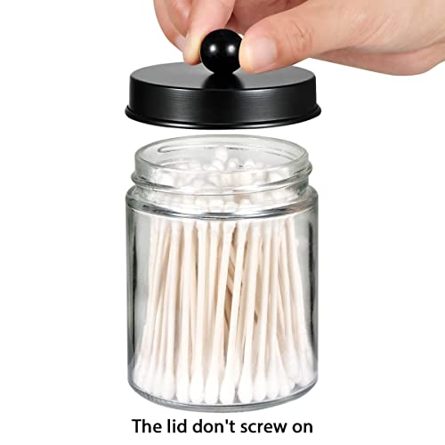 Amolliar 4 Pack Glass Apothecary Jars Bathroom Vanity Storage Organizer Set-Qtip Dispenser Holder with Stainless Steel Lids &Cute Stickers-Countertop Canister for Qtips,Cotton Swabs,Makeup Sponges - color: Black