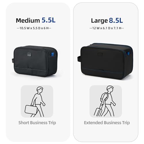 ZEEMO Travel Toiletry Bag for Men, Large Water-Resistant Double-Sided Full-Open Dopp Kit, Versatile Organizer for Shower and Hygiene Accessories, Bathroom Essentials, Cosmetics, Black and Blue - color: Black and Blue, size: Large