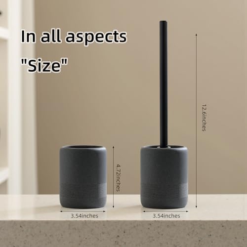 Toilet Brush and Holder Set, 2 PCS, Modern Bathroom Decor, Black | Decorative Toilet Bowl Brush and Holder Set, Toilet Scrubber Brush Set with Heavy Resin Base, Long Handle - color: Black