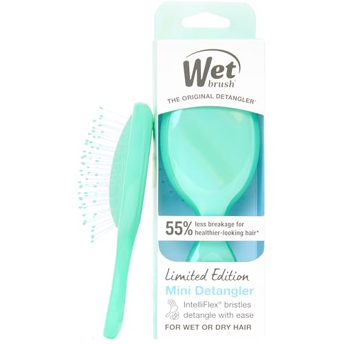 Wet Brush Mini Detangler Hair Brush for Gentle Knot Removal, Compact Travel Size, Soft Bristles for Pain-Free Detangling, Less Breakage, Works on All Hair Types, Limited Edition, Prismatic Glow Green - color: Prismatic Glow Green