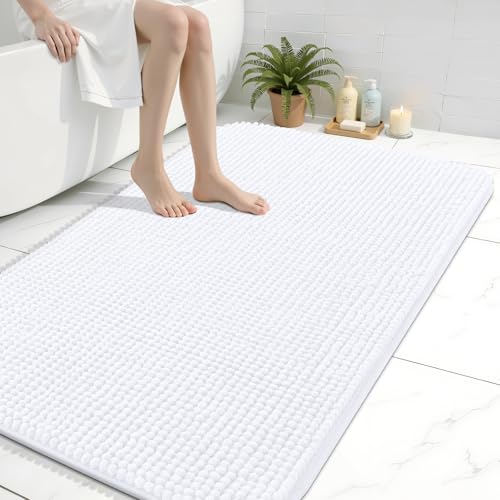 Arotive Bathroom Rugs 40" x 32", Ultra Soft Absorbent Chenille Bath Rugs, Rubber Backing, Machine Washable Bath Mats for Bathroom Floor, Tub and Shower, Home Decor Accessories, White - color: White, size: 40" X 32"