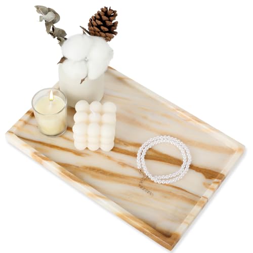 100% Natural Marble Vanity Tray - Real Stone Storage Organizer for Bathroom/Kitchen/Vanity/Dresser, Countertop Tray for Perfume, Jewelry, Home Decor, 11.8 x 7.8 x 0.7 Inch - color: Calacatta Glod