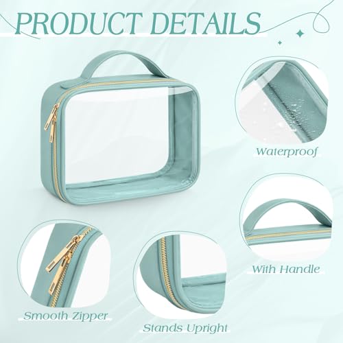Abbylike 6 Pcs Clear Makeup Bags Bulk 7.9 x 5.9 x 2.4 Inches Quart Size Approved PU Leather Toiletry Bag with Handles Small PVC Clear Travel Cosmetic Case for Women Wedding Bridal Gifts(Lake Bule) - color: Lake Bule