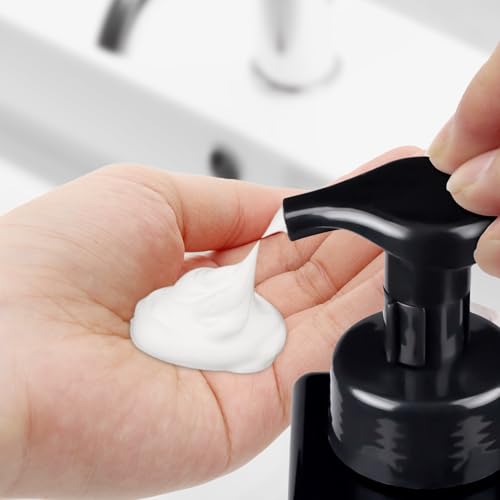15OZ Foaming Soap Dispenser, 2-Pack Plastic Hand Soap Dispenser, Refillable Leakproof Foam Pump Bottle with Waterproof Labels, for Shampoo, Body Wash - color: Black, size: 450ML