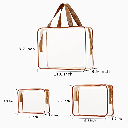 6pcs Clear Cosmetic Bags, TSA Approved Toiletry Bag Set Crystal Clear Travel Beach Essentials Bag Organization PVC, Clear Makeup Bags Luggage Pouch Carry on Airport Airline Compliant Bag Women Men - color: 6pcs Brown（1 Large, 2 Medium, 3 Small）