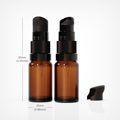 6Pack 10ml Amber Glass Pump Bottle,1/3oz Small Dispenser, Travel Refillable Pump Botttles for Toiletries, Lotions,Sercums,Essential Oils - color: 10ml Amber(6pcs)