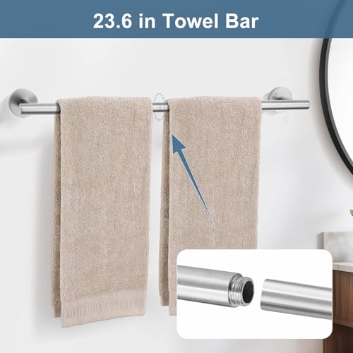 Brushed Nickel Bathroom Hardware Accessories Set, 5 Pieces Round Towel Bar Set Toilet Paper Holder Towel Rail Set for Bathroom Stainless Steel Wall Mounted Bathroom Set,23.6 in - color: Brushed Nickel, size: 5 Pieces A