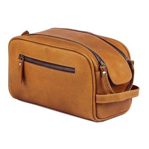 KomalC Travel Toiletry Bag – Premium Leather Dopp Kit for Men & Women with Water-Resistant Lining & Spacious Zippered Organizer - style: 1 Zip Classic Yellow
