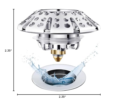 AzWzz Universal Tub Stopper Bathtub Drain Plug, Pop Up Tub Drain Hair Catcher, Drain Cover with Strainer, for 1-3/8 to 2in Bath Drain Hole - color: Chrome Silver, style: Tub Drain Stopper with Hair Catcher