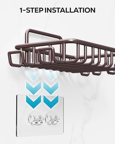 Nieifi Soap Dish Holder with 4 Hooks Stainless Steel Bronze Adhesive for Shower, Bathroom - color: Brown, size: 1 Pack