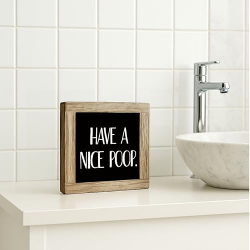 Restroom Wooden Box Sign, Have A Nice Poop, Wood Funny Bathroom Decoration Sign, Freestanding Decoration for Toilet Restroom, Rustic Wooden Tabletop Decor 5.9×5.9 inch - color: color33
