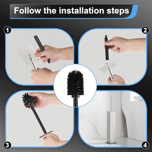 BVL Toilet Brush and Holder Set Brushed Nickel Stainless Steel 304 Square Freestanding Toilet Brush for Bathroom - color: Brushed Nickel