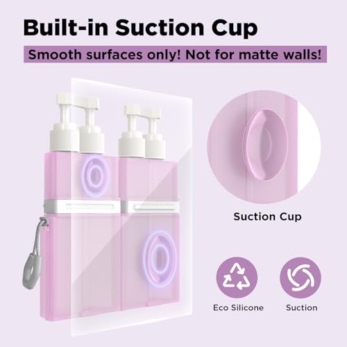 4 in 1 Travel Toiletry Containers,TSA Approved Refillable Travel Size Toiletries Bottles Set with Suction Cup for Smooth Walls - for Shampoo,Conditioner,Body Wash,Lotion.(Pink) - color: Pink