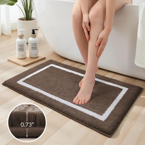 HOMEIDEAS Brown Bathroom Rugs, 2 Piece Super Soft and Absorbent Microfiber Tufted Bath Mats, Non-Slip and Machine Washable Bath Rugs - color: Brown